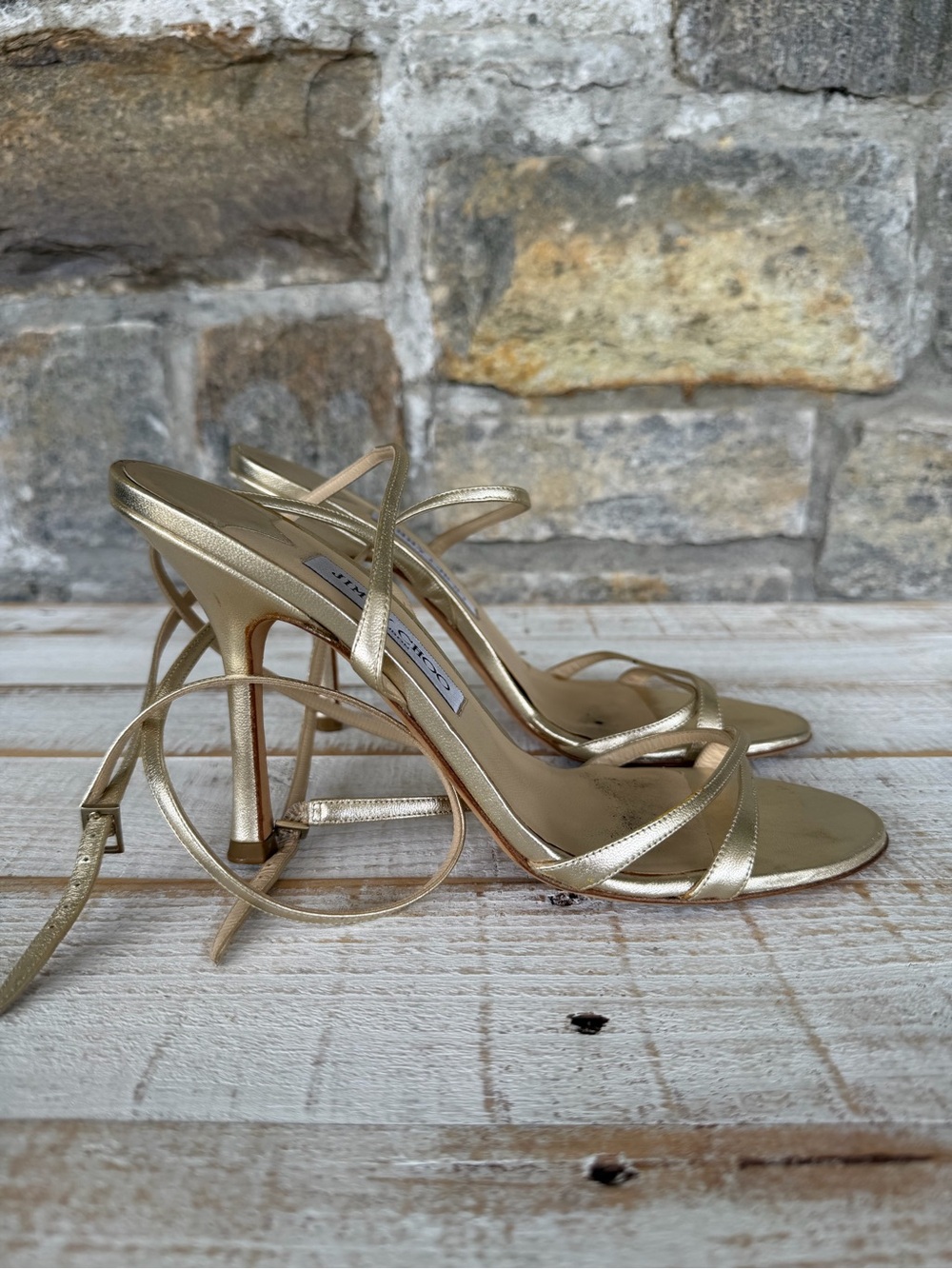 Jimmy Choo Metallic Gold Strappy Stiletto Sandals - Picture 4 of 6